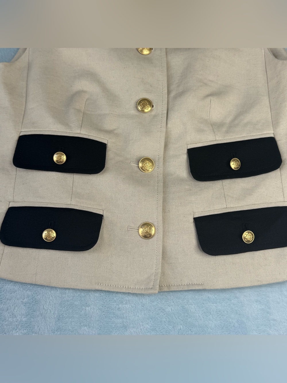 J. Crew Contrast Vest Textured Linen Blend in Dried Wheat Size 4 - Picture 4 of 15